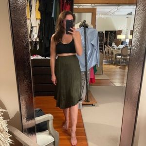 Olive Green Silk Pleated Skirt